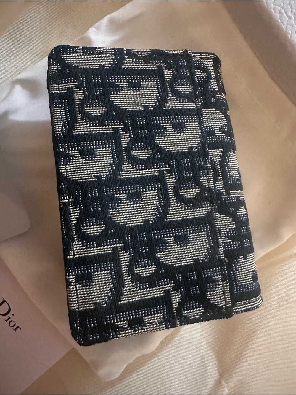 Dior Black & Beige Oblique Jacquard Card Holder with Gold D Accent - Picture 4 of 9